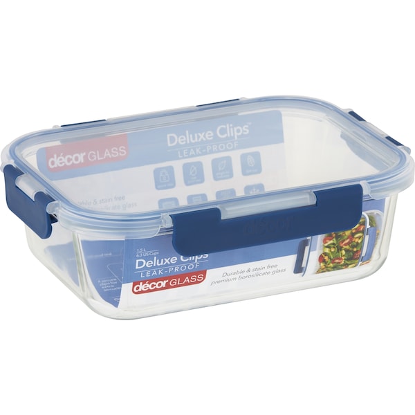 Decor Glass Deluxe Clips Leak Proof Oblong 1.5l