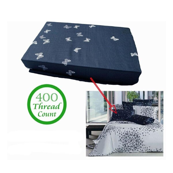 100% Woven Cotton Sateen Fitted Sheet Set Metro Navy King