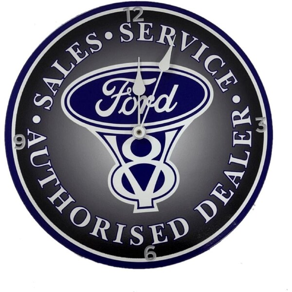Ford V8 Authorised Dealer Sales and Service Metal Clock Sign