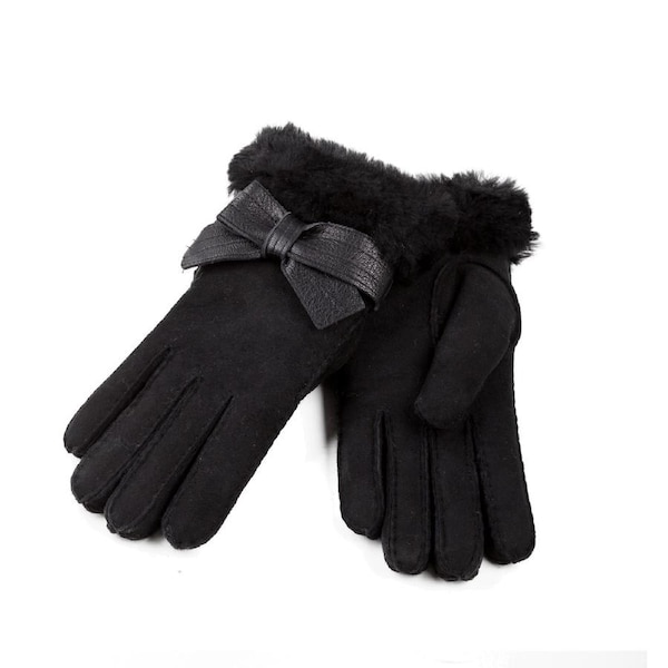 Ugg Sheepskin Ribbon Glove Ozwear Ugg XL / BLACK