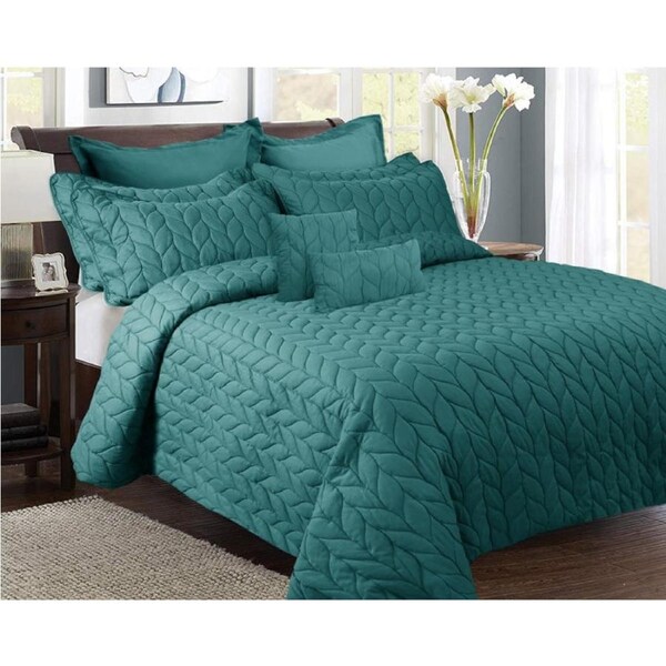 9 Piece Ultrasonic All Seasons Comforter Set Queen / Rose Pink