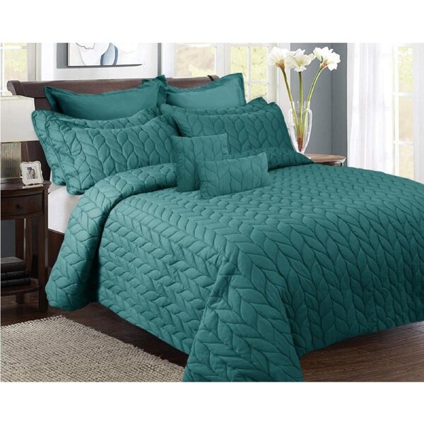 9 Piece Ultrasonic All Seasons Comforter Set King / Rose Pink
