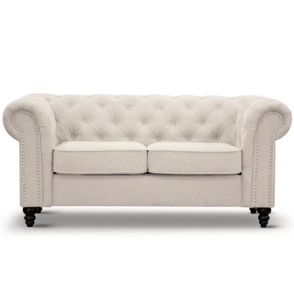 2 Seater Sofa Lounge Couch - Iris Range Hardwood Frame Polyester Upholstered Cover - BEIGE