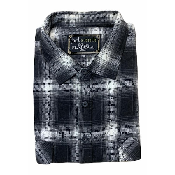 Mens Flannelette Long Sleeve Shirt 100% Cotton Authentic Flannel - Half Placket Black / XXL