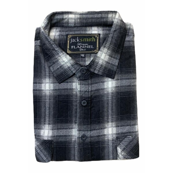 Mens Flannelette Long Sleeve Shirt 100% Cotton Authentic Flannel - Half Placket Black / 4XL