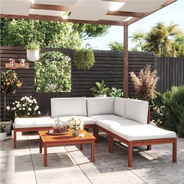 6 Piece Garden Lounge Set with Cushions Cream Solid Acacia Wood vidaXL