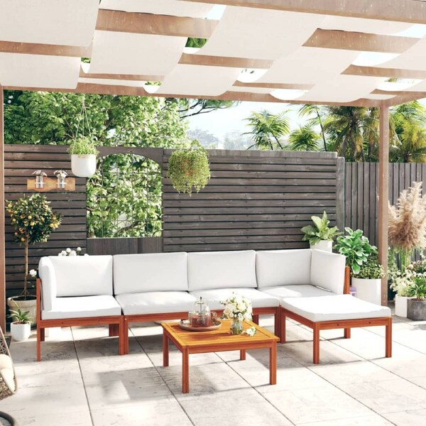 6 Piece Garden Lounge Set with Cushions Cream Solid Acacia Wood vidaXL