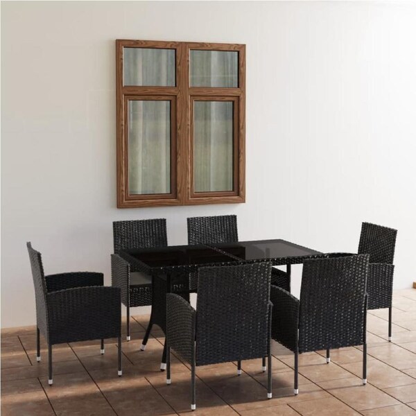 7 Piece Garden Dining Set Poly Rattan Black vidaXL