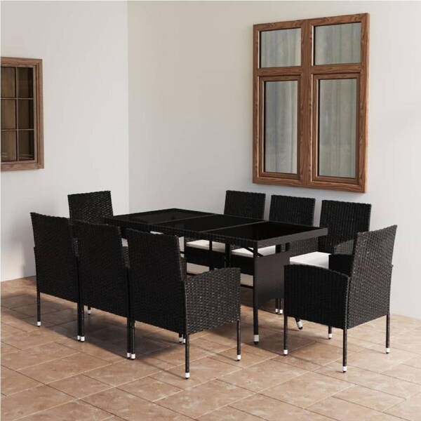 9 Piece Garden Dining Set Poly Rattan Black vidaXL