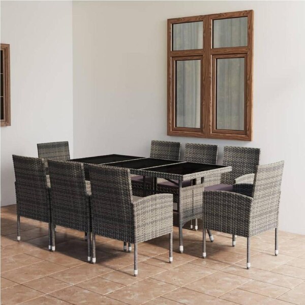 9 Piece Garden Dining Set Poly Rattan Anthracite & Grey vidaXL