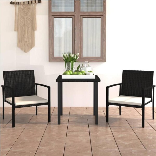 3 Piece Garden Dining Set Poly Rattan Black vidaXL