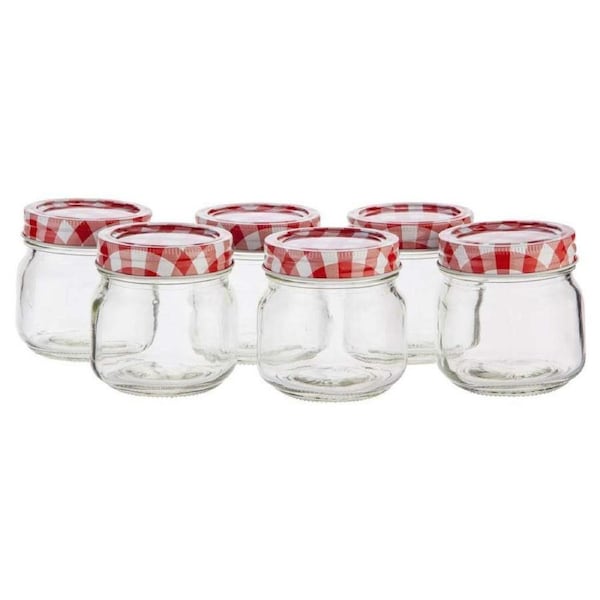 Set of 6 Mason Preserving Glass Jars 250ml Food Bottle Jam Storage Container
