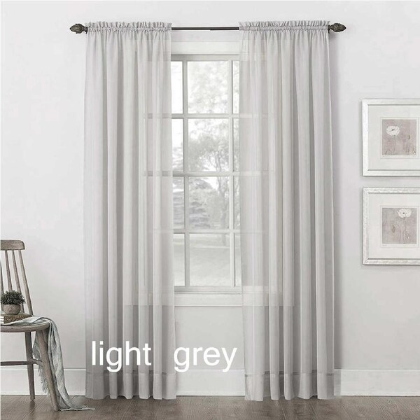 Sheer Curtain Luxton Rod Pocket Voile Curtains Pair ( White Grey Blue Green Red Pink Teal Multiple Colors) Light Grey