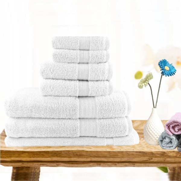 Softouch Light Weight Soft Premium Cotton Bath Towel Set 7/14 PCS 7 Piece / White