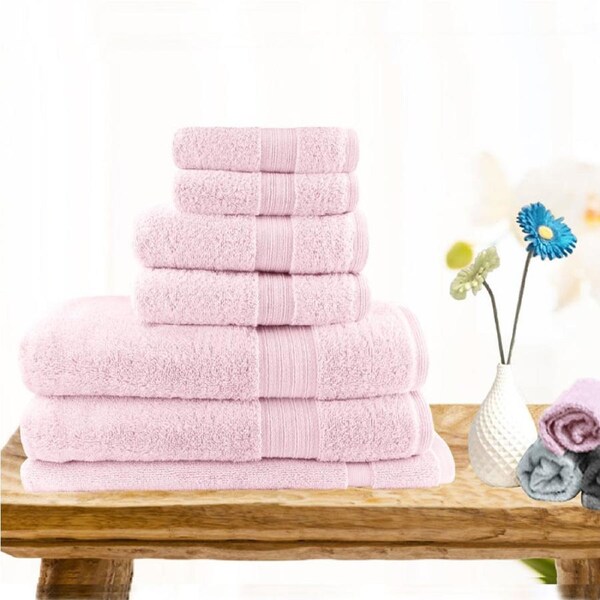 Softouch Light Weight Soft Premium Cotton Bath Towel Set 7/14 PCS 7 Piece / Baby Pink