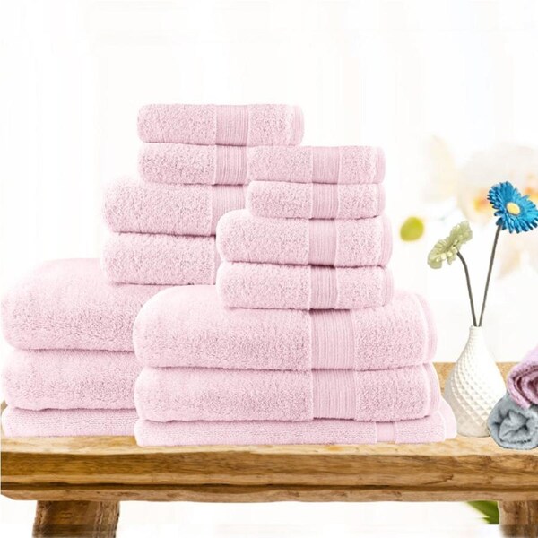 Softouch Light Weight Soft Premium Cotton Bath Towel Set 7/14 PCS 14 Piece / Baby Pink