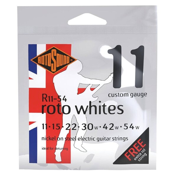 Rotosound R1154 Roto Whites Electric Guitar Strings 11-54 Nickel on Steel