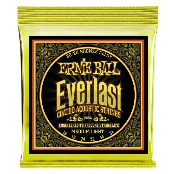 Ernie Ball Everlast Medium Light Coated 80-20 Bronze Acoustic Guitar String, 12-54 Gauge