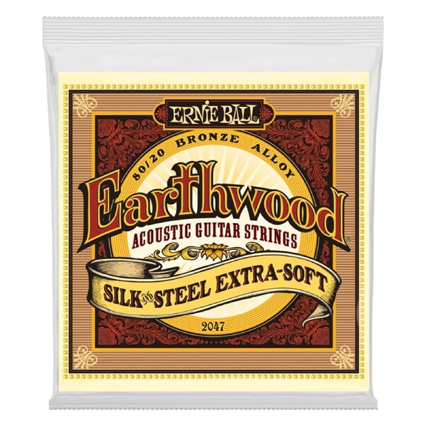 Ernie Ball Earthwood Silk and Steel Extra Soft 80-20 Bronze Acoustic Guitar String, 10-50 Gauge