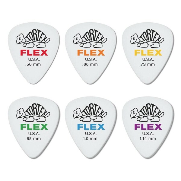 6 x Jim Dunlop Tortex Flex Standard Picks - Sampler Pack One of Each Gauge