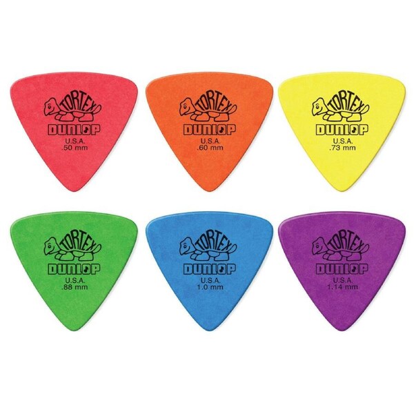 6 x Dunlop Tortex Triangle Picks - Mixed Sampler Pack One of Each Gauge
