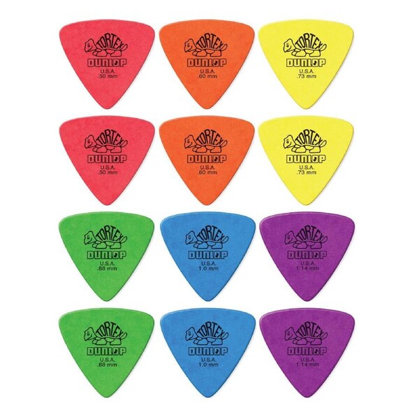 12 x Dunlop Tortex Triangle Picks Mixed Sampler Pack Two of Each Gauge