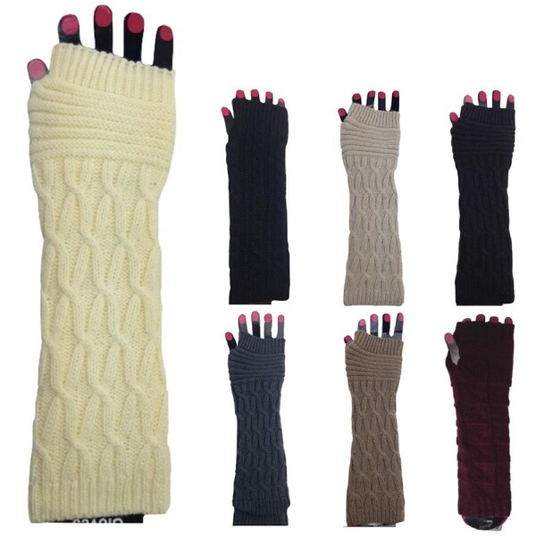 ARM WARMERS Knitted Long Fingerless Gloves Winter Mitten Cover Womens Party Assorted