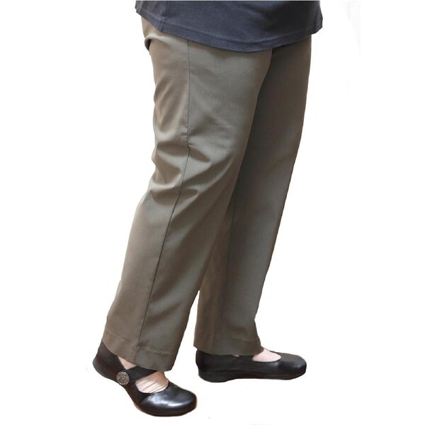 Womens Straight Leg Bengaline Pull On Stretch Work Pants Ladies Bottoms Ponte Olive / Medium (12-14)