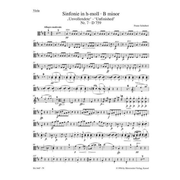 Symphony No 7 Unfinished VC Cello Sheet Music