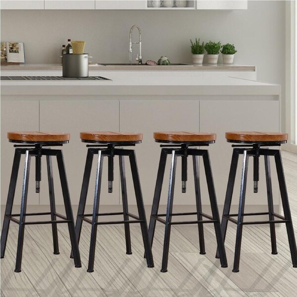 1 Set of 4 Levede Bar Stools with Back Swivel Vintage Industrial