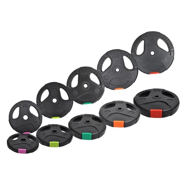 40kg Weight Plate Set - Dual Grip Ez Handle PVC Coated Home Gym Plates -26.5mm set4 - 7.5kg X 2 + 5kg X 2 + 2.5kg X 4 + 1.25kg X 4