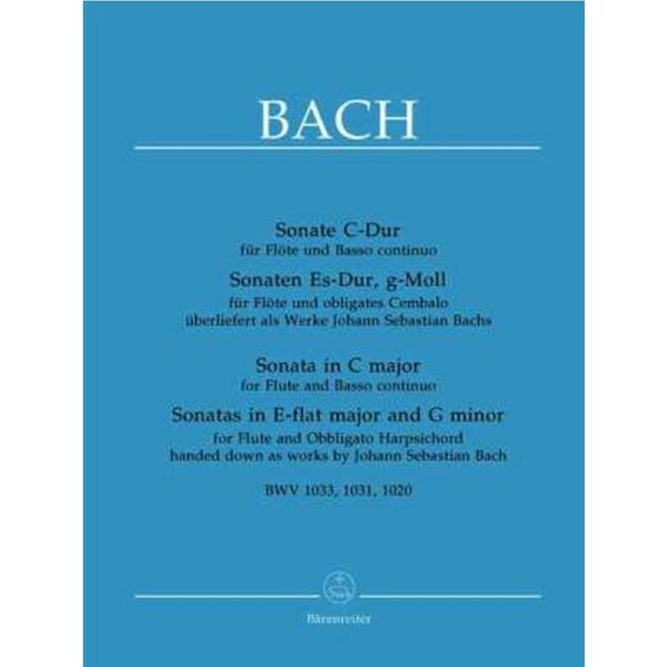 Flute Sonatas in C, B-flat, and G Minor for Flute/Piano by Johann Sebastian Bach