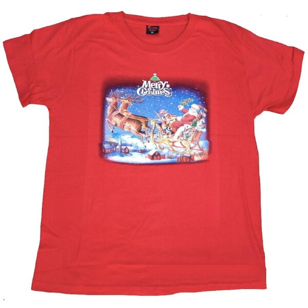 100% Cotton Adult Christmas T Shirt Xmas Top Santa Red White Party Costume Red / L