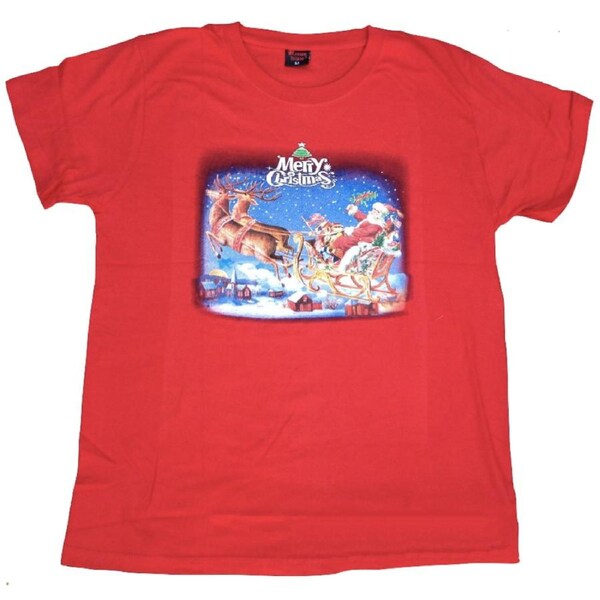 100% Cotton Adult Christmas T Shirt Xmas Top Santa Red White Party Costume Red / S