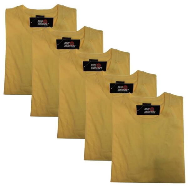 5x Plain T Shirt 100% COTTON Basic Blank Tee Mens Ladies Casual BULK Adults Yellow / M