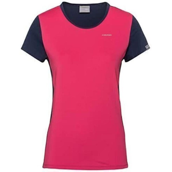 HEAD Girls Mia Tennis Top T-Shirt Competition Short Sleeve Tee - Pink/Dark Blue Small