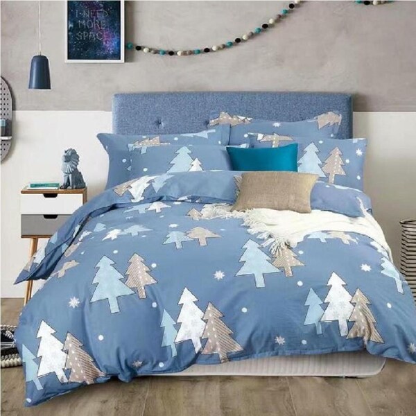 Periwinkle Christmas Tree Design Quilt Cover Set Queen