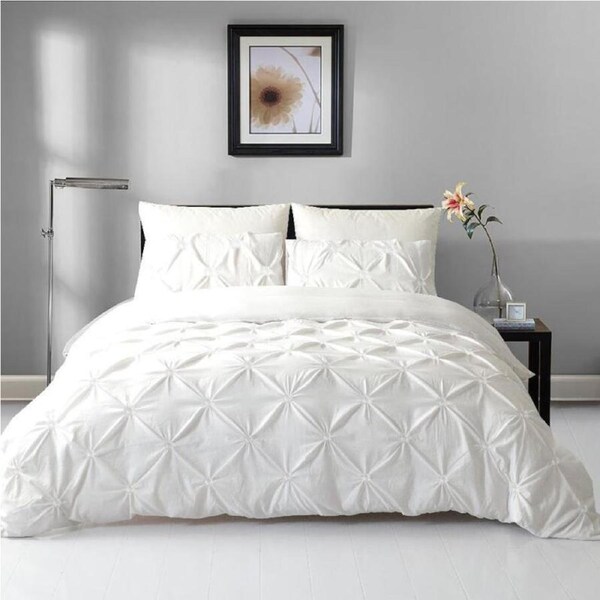Diamond Embroidery Pintuck Quilt/Duvet Cover Set-Snow King