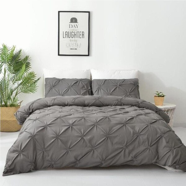 Diamond Embroidery Pintuck Quilt/Duvet Cover Set-Stone Double