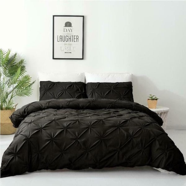 Diamond Embroidery Pintuck Quilt/Duvet Cover Set-Black Queen