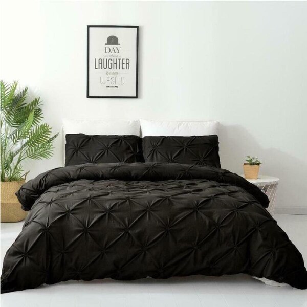 Diamond Embroidery Pintuck Quilt/Duvet Cover Set-Black Super King