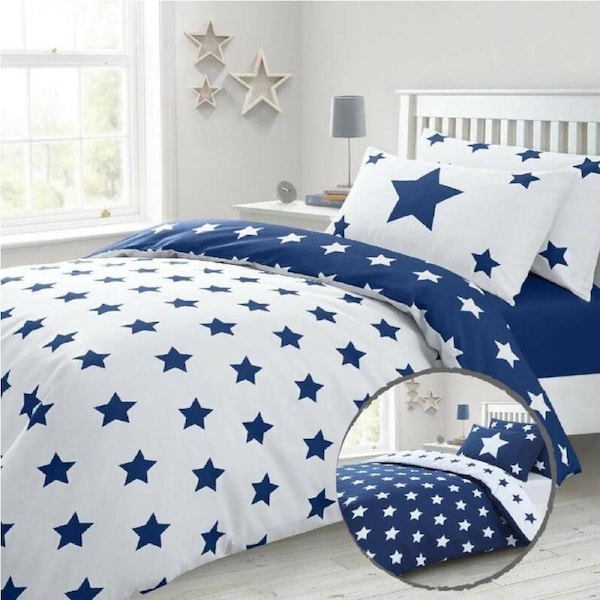 Navy Stars Quilt/Doona Cover Set Single