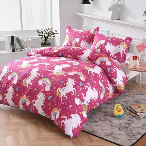 Rainbow Unicorn Quilt/Doona Cover Set Queen