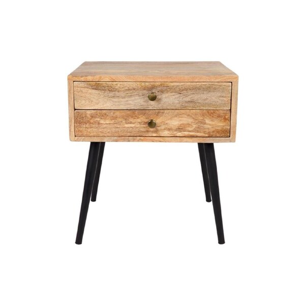 Zen Mango Wood Bedside Table with 2 Drawers