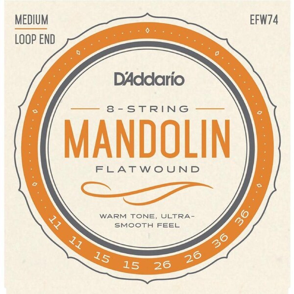D'Addario EFW74 Flatwound Mandolin Strings, Phosphor Bronze, Medium, 11-36