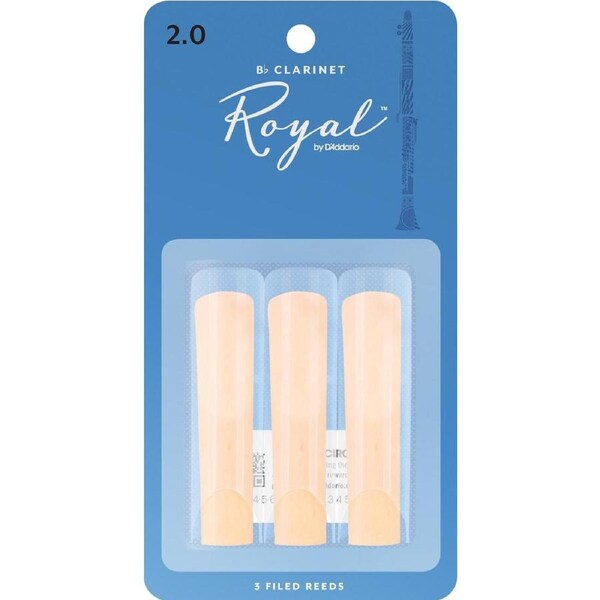 Rico Royal Bb Clarinet Reeds, Strength 2.0, 3-pack