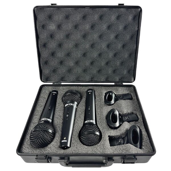 Eikon DM800 Vocal Microphone Kit - 3 Dynamic Mics, Cardioid Pattern, ABS Case, Includes Clips