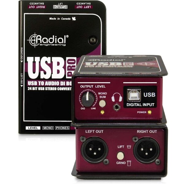 Stereo DI for USB Source, level control, mono sum, headphone out