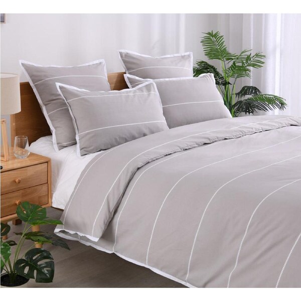 Double Calista Hazel Beige Striped Quilt Cover Set