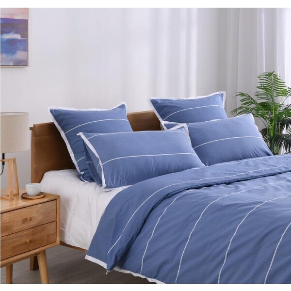 King Single Calista Indigo Blue Striped Quilt Cover Set